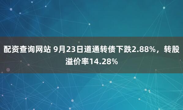 配资查询网站 9月23日道通转债下跌2.88%，转股溢价率14.28%